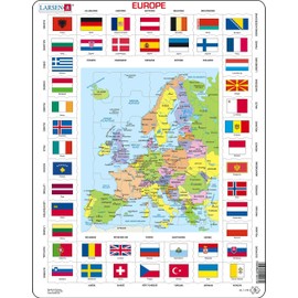Larsen KL1 Flag and Political Map of Europe French Edition 70 Piece Frame Puzzle