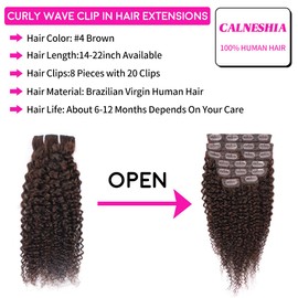 Chocolate Brown Kinky Curly Clip Ins 24 Inch 110g 8pcs 3C 4A Curly Clip In Hair Extensions Real Human Hair Full Head for Women 100% Brazilian Remy Human Hair Extensions Natural Color with 20 Clips #4