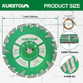 KURSTOL Granite Diamond Cutting Blade - 7"/180mm Concrete Cutting Disc for Marble Stone Tile Quartz Angle Grinder Saw Blade with a Reducer Washer 7/8"-5/8"