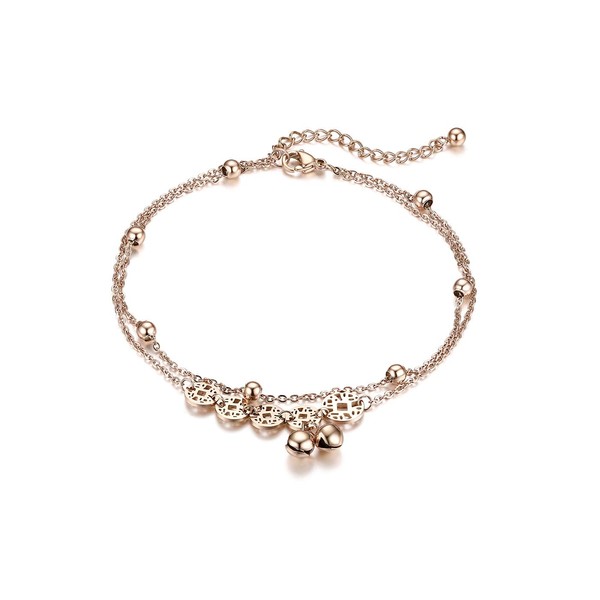 JewelryWe Women's Bracelet Anklet Stainless Steel: Flower Chinese Coins Wealth
