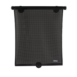 Nuby 14" Roller Vehicle Side Window Sun Protection Shade for Baby | 2 Pack | Pull Down with Suction Cups and Press Button Roll Up | Black