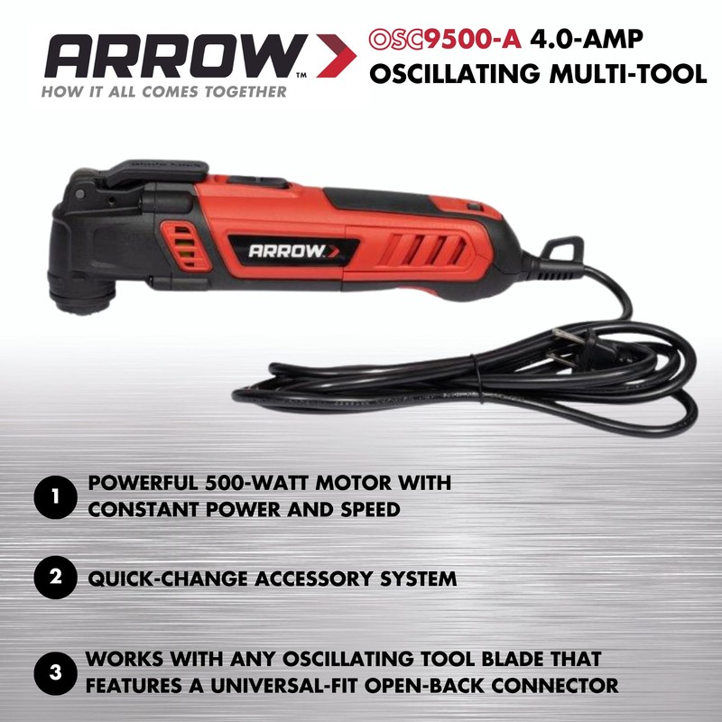 Arrow OSC9500-A Oscillating MultiTool Kit, Sander Tool, and Drywall Saw,