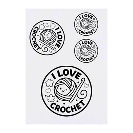 4 x 'I Love Crochet' Temporary Tattoos - Water Resistant, Skin-Safe, Non-Toxic Transfers, Mixed Sizes (TO00085790)