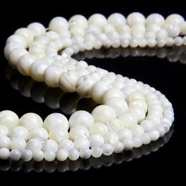 HAAMIIQII 90pcs 4mm Natural White Mother of Pearl Shell Beads Round Loose Gemstone Beads for Jewelry Making Strand 15 Inch