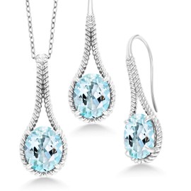 Gem Stone King Gemstone Birthstone Pendant and Earrings Jewelry Set For Women In 925 Sterling Silver | Oval 12X10MM | With 18 Inch Silver Chain