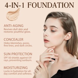 4 in 1 Foundation With SPF 50+, Longwearing & Waterproof, Color Changing Hydrating Concealer Medium Spectrum for Gym, Sport, 30g/1.05 fl.oz