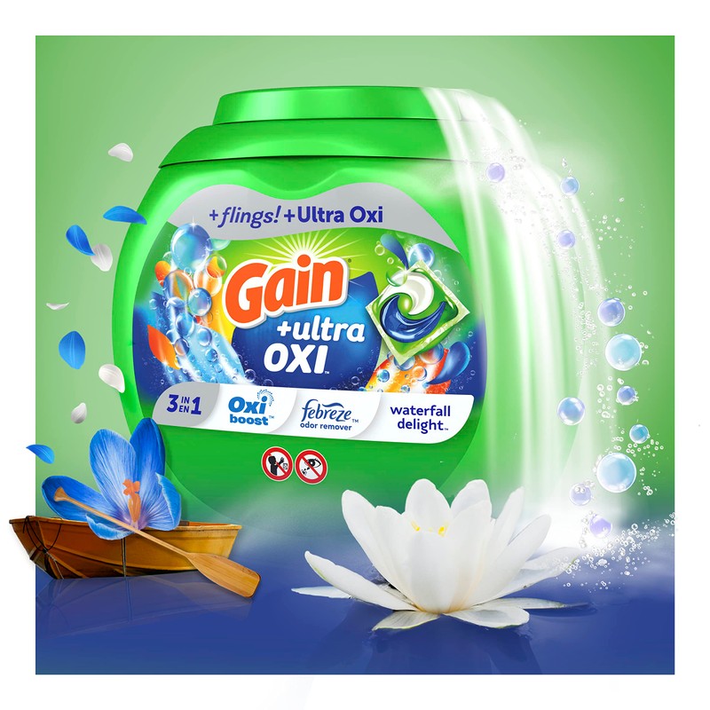 Gain Flings Ultra Oxi Laundry Detergent Pacs, 102 Count, Waterfall