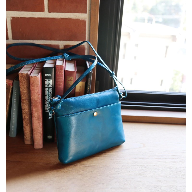 Mia Borsa Leather Sacoche Shoulder Bag, Men's, Women's, Cross-body, blue