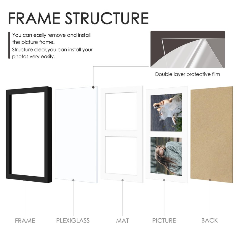 DUENPY 8x10 Double Picture Frame White Mat For Displaying Two
