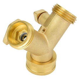 Fdit 3/4 Inch Double Outlet Brass Ball Valve Hose Connector Adapter Lawn Irrigation for Garden