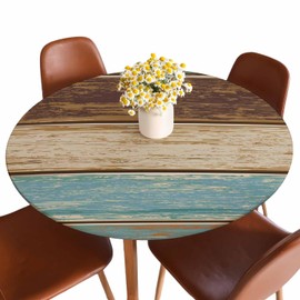 Guxxuil Wooden Rustic Round Table Cloth Cover Wood Grain Texture White Blue Stripe Tablecloth for Indoor Outdoor Picnic Party Fit for 40"-44" Round Tables