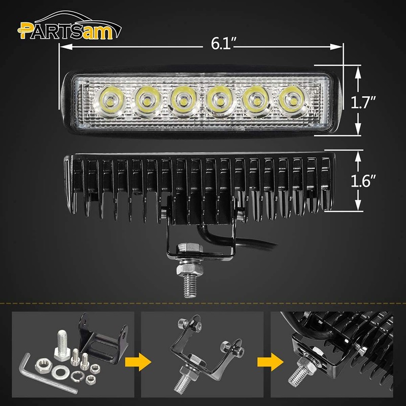 Partsam 6" LED Light Bar White 36W 6500K Super Bright
