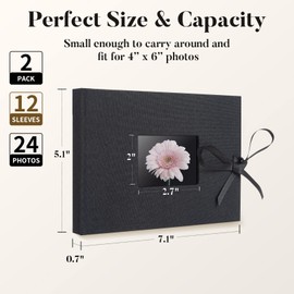 2 Pack Small Photo Album 4x6, Fabmaker Each Picture Album Holds 24 Horizontal Photos, Linen Cover Picture Photo Book with Front Window, Mini Brag Books for 4x6 Pictures, Artwork or Postcards Storage