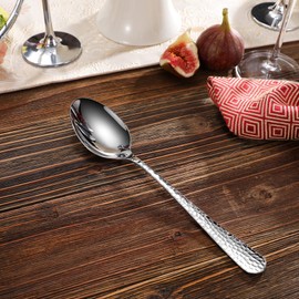 KEAWELL Premium Louise Hammered Serving Spoon Set, 18/10 Stainless Steel, 9" Fine Hostess Serving Utensils with Round Edge, Dishwasher Safe (Serving Spoons, Set of 2)