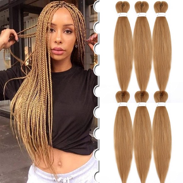 6 Bundles Braids Synthetic Hair Afro Braiding Hair Extension Pre-Stretched Hairpiece Crochet Twist Hair Extension 75 g/Bundle 50 cm - 450 g # Dark Blonde