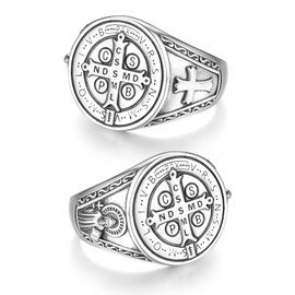 ADMETUS 925 Sterling Silver Saint Benedict Ring Saint Benedict Rings Protection Jewellery Religious Gift for Men Ring Size 52-74.8 (16.6-23.8), Sterling Silver, No Gemstone