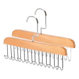 2PCS Belt Hanger for Closet, Sturdy Wooden Belt Organise, Sturdy Tie Rack Hanger with 8 Metal Hooks, Space Saving Tank Top Bra Hanger - 360° Rotating Hanger