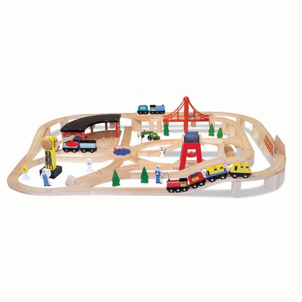 Melissa & Doug Wooden Railway Set, 130 Pieces - Wooden Train Set for Toddlers Ages 3+