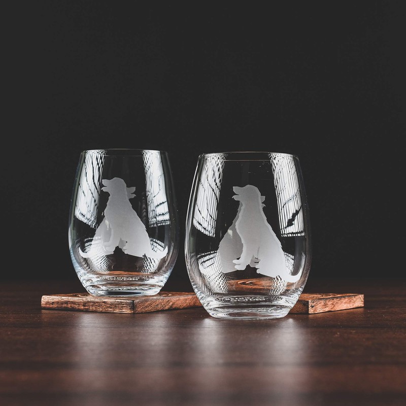 Golden Retriever Stemless Wine Glasses (Set of 2) | Unique