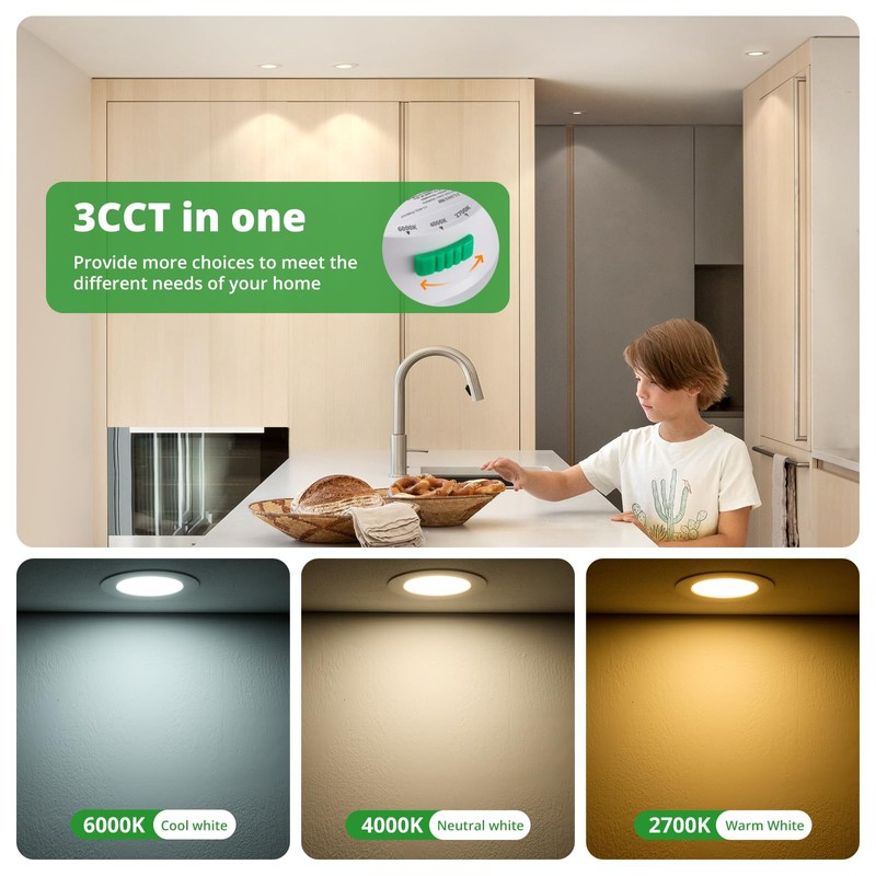 HOMEOW LED Recessed Spotlight, 230 V, Dimmable, Flat, 7 W