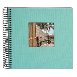 goldbuch Bella Vista Spiral Album with Picture Cut-Out, 40 Black Pages, Linen, Coffee Bronze, Aqua (black sides)., 40 mm