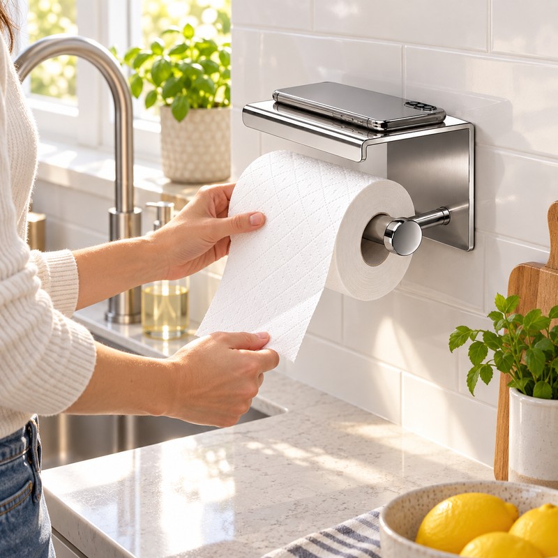 Stainless Steel No-Drill Paper Towel Holder – Wall-Mounted Kitchen Roll