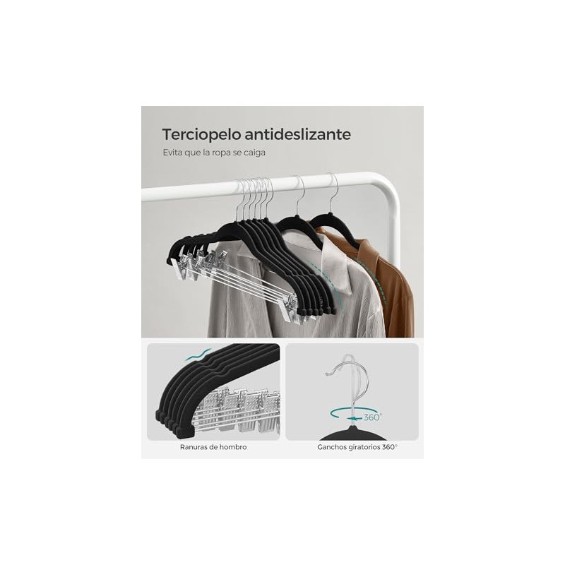 SONGMICS Perchas para Pantalones, 30 Perchas de Terciopelo, 42.5 cm