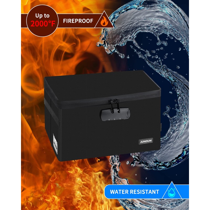 JUNDUN Index Card Holder with Lock,Collapsible Fireproof Index Card Box