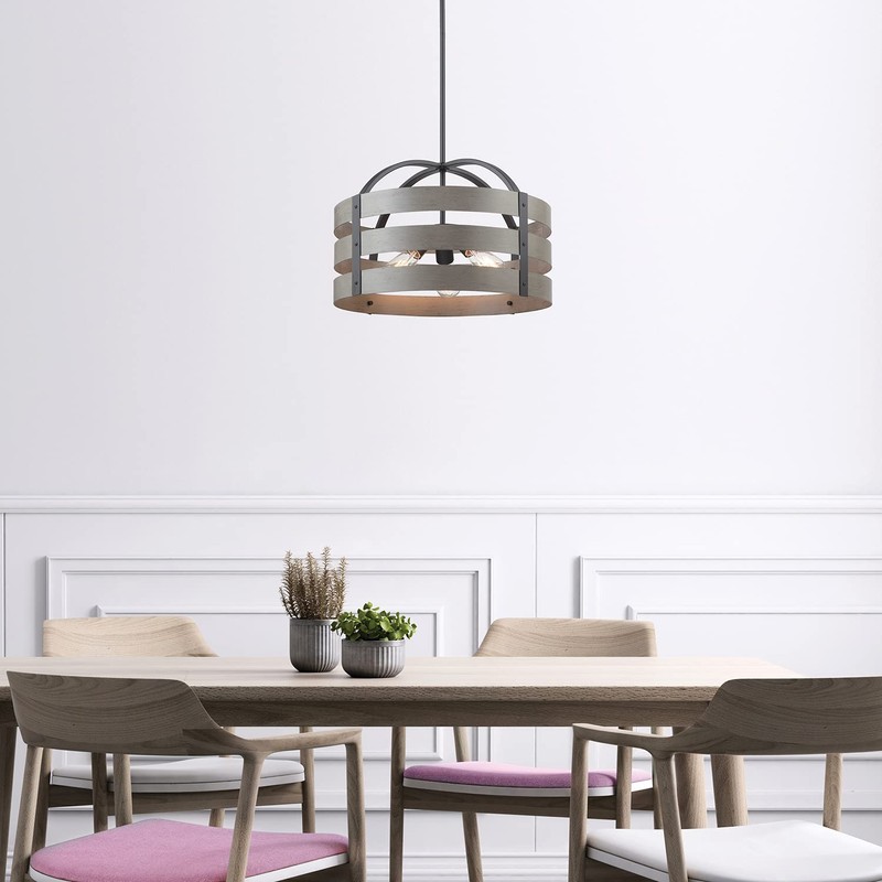 Globe Electric 60803 Maddox 3-Light Chandelier, Matte Black, Faux Wood