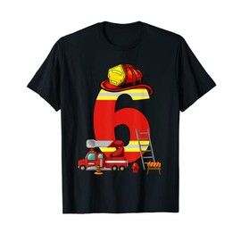 Fire Truck 6th Birthday Boy 6 Year Old Toddler Firefighter T-Shirt