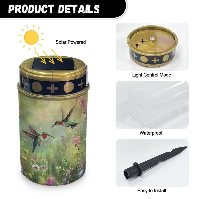 Uorisanigo Green Hummingbird Solar Memorial Lights for Graves Cemetery Flameless