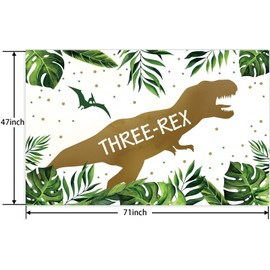 Generic Three-Rex Dinosaur T-Rex Jungle/Tropical Rainforest Theme Banner, Green, 71*47 inches, Perfect for Boy's 3rd Birthday Party Decorations