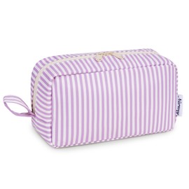Large Makeup Bag Travel Toiletry Wash Bag Cosmetic Organizer Make Up Bags for Women (Purple Stripe, Large)