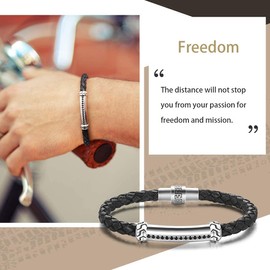 Carleen Freedom 925 Sterling Silver Genuine Mens Leather Bracelet Valentines Day Gifts Black Spinel Braided Rope Energy Charm Push Button Locking STAINLESS STEEL Clasp, 7.5" Black