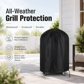 Black BBQ Grill Cover for Outdoor Cooking – Fabric Round Grill Protector for Patio, Camping and Backyard Use