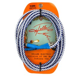 Heller Electric Braid-Matrix Guitar Cable, 10ft, White/Blue, 1/4" Straight-to-Straight, 20AWG OFC, 99% Shielded, Professional Grade