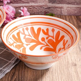 Japanese Ceramic Ramen Bowl Set of 2, 7'' Porcelain Pho Bowls, Orange