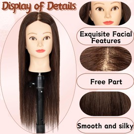 Mannequin Head with 80% Real Human Hair 26"-28'' Styling Cosmetology Manikin Head Doll Head for Hairdresser with Free Clamp Holder and Tools (Drak Brown)