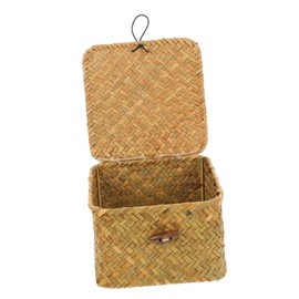 Ciieeo Woven Storage Box with Embroidery Pattern Compact Multi Functional Organizer for Bedroom Study Office Lightweight Design for Natural Home Decor and Efficient Space Management