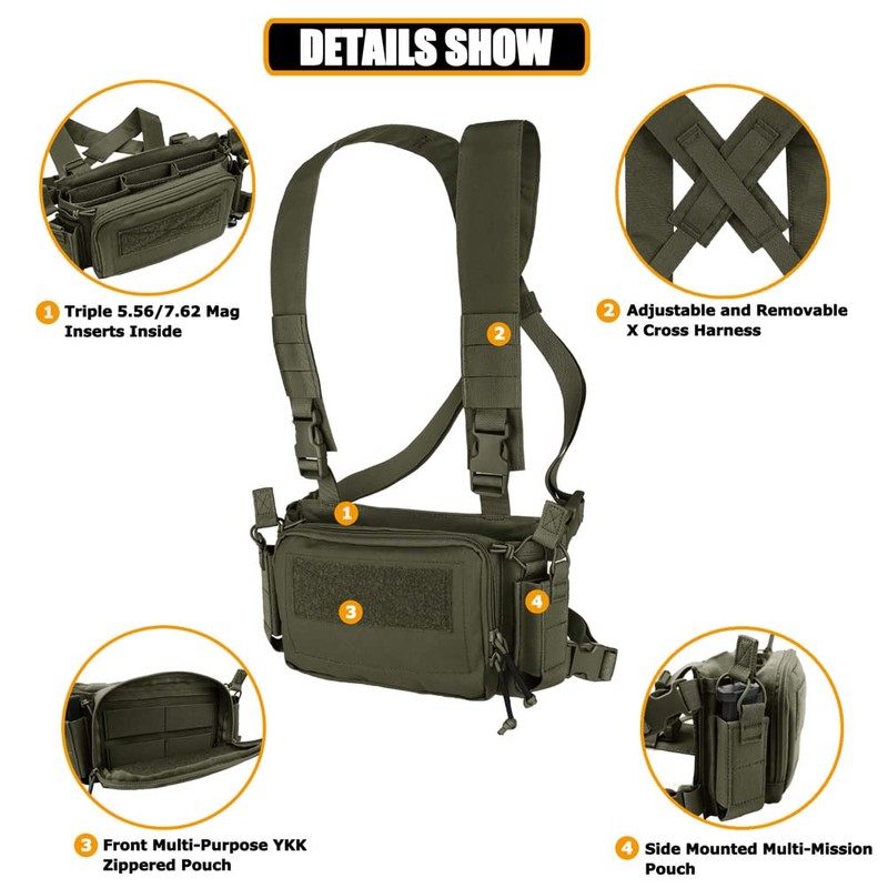 KRYDEX Tactical Chest Rig with Triple 5.56/7.62 Mag Pouch Insert