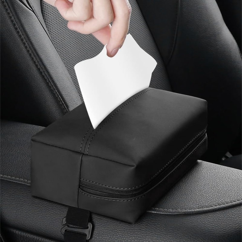 Car Tissue Holder,Leather Car Tissue Face Mask Box with Adjustabe
