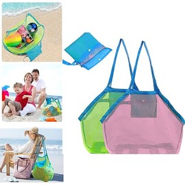 2PcsMesh Beach Bag,40 * 40 * 26cm Large Foldable Sand Away Tote,Beach Bag for Toy Storage,Swimming Equipment,Laundry Tote Backpack,Sand Away Mesh Beach Toy Bag.(Green&Pink)