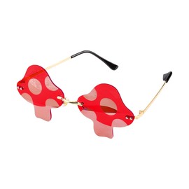 Jagowa Mushroom Shape Rimless Sunglasses Vintage Frameless Irregular Sunglasses Street Shoot Retro Party Glasses for Women Men(Red, Dark Purple, Grey)