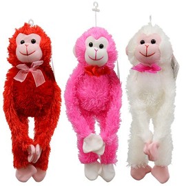 Valentine Plush Hanging Monkeys, 12 in.Assorted Among White, Red, and Pink- 3 ct