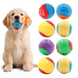Qottmez 8Pcs Squeaky Dog Ball, Indestructible Dog Toys,Teeth Cleaning Dog Chew Toys,Interactive Balls for Dogs Training and Playing