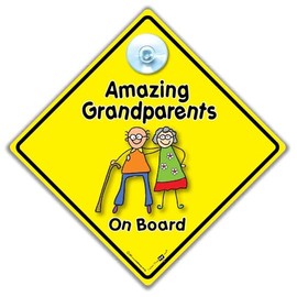 Amazing Grandparents On Board Suction Cup Baby Sign Baby Car Sign Suction Cup Grandparents Baby On Board Sign 14 x 14 x 2 cm, Yellow