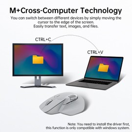 Rapoo MT760Mini Bluetooth Wireless Mouse - Bluetooth 5.0 and 2.4GHz Multi-Mode Connection, Support 4 Devices, M+ Cross Computer Technology, 11 Programmable Buttons,Light Grey