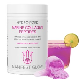 Manifest Glow Marine Collagen Peptides - Dragon Fruit, Coconut Water, Pineapple - Vitamin C Hyaluronic Acid Copper Zinc Biotin Niacin D3 B-Complex - Hair Skin Nails & Joint Support, 30 Servings