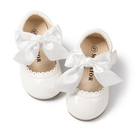 CENCIRILY Girls' Mary Jane Low Shoes, Classic Ballet Flats, Princess Flat School Shoes with Bow, A01 White