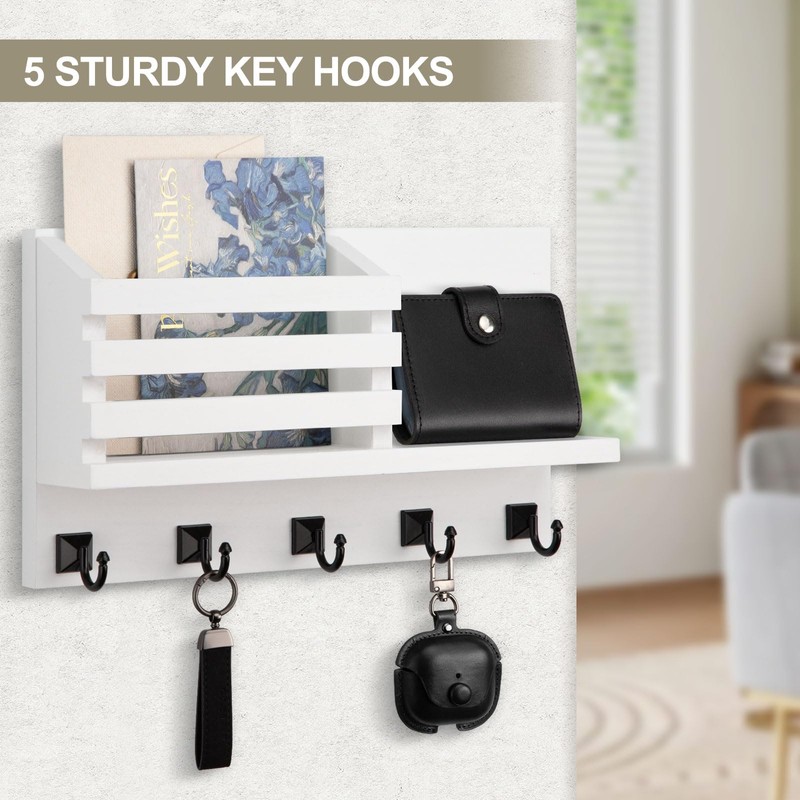 Lucundm Key Holder Wall Mount, Mail Organizer for Wall with